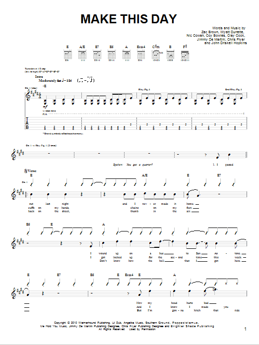 Zac Brown Band Make This Day Sheet Music Notes & Chords for Easy Guitar - Download or Print PDF