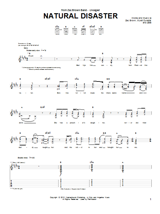 Zac Brown Band Natural Disaster Sheet Music Notes & Chords for Guitar Tab - Download or Print PDF
