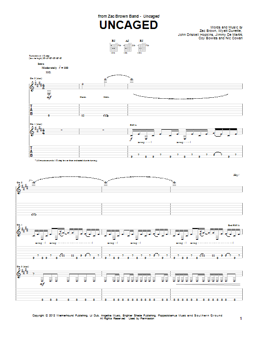 Zac Brown Band Uncaged Sheet Music Notes & Chords for Guitar Tab - Download or Print PDF