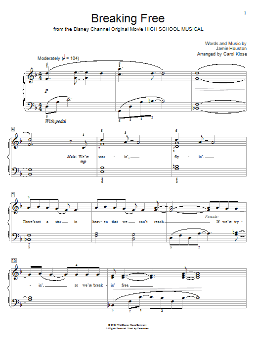 Zac Efron & Vanessa Hudgens Breaking Free (from High School Musical) Sheet Music Notes & Chords for Educational Piano - Download or Print PDF