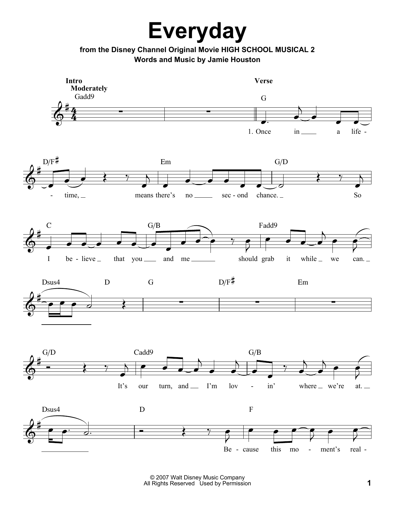Zac Efron and Vanessa Anne Hudgens Everyday Sheet Music Notes & Chords for Voice - Download or Print PDF