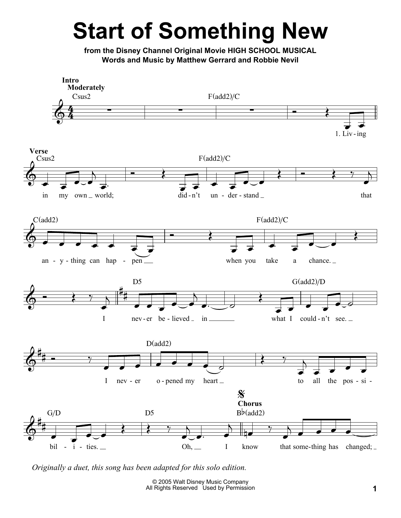 Zac Efron and Vanessa Anne Hudgens Start Of Something New Sheet Music Notes & Chords for Voice - Download or Print PDF