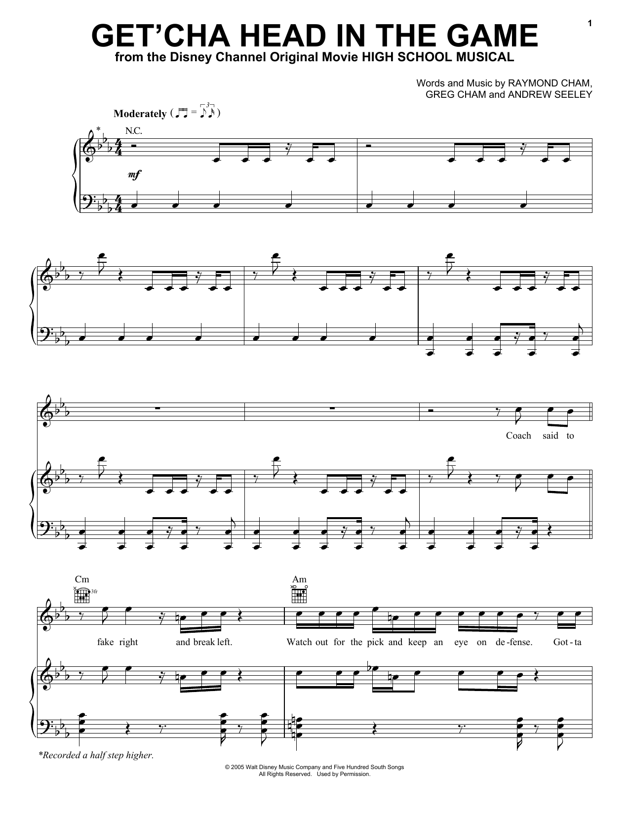 Zac Efron Get'cha Head In The Game (from High School Musical) Sheet Music Notes & Chords for Piano, Vocal & Guitar (Right-Hand Melody) - Download or Print PDF