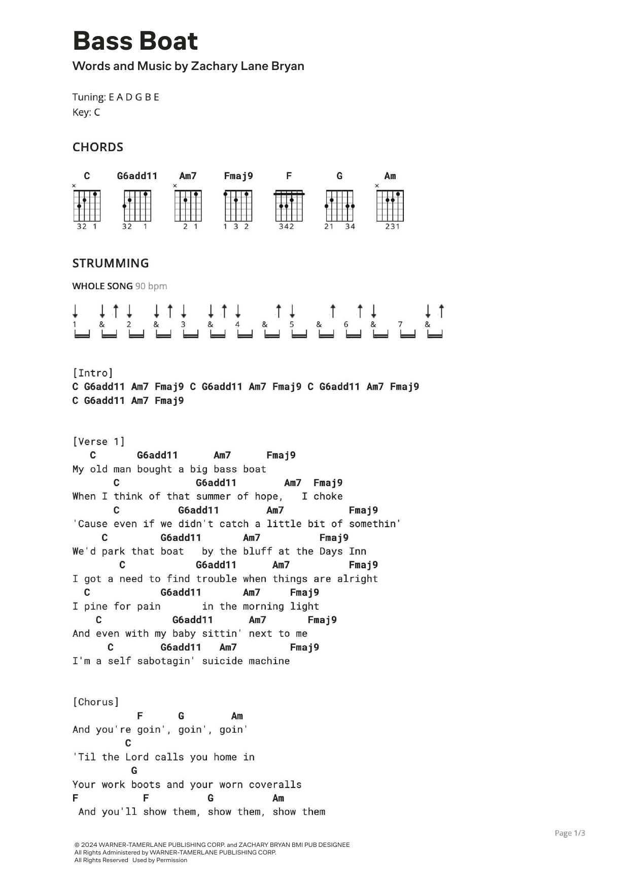 Zach Bryan Bass Boat Sheet Music Notes & Chords for Ultimate Guitar - Download or Print PDF