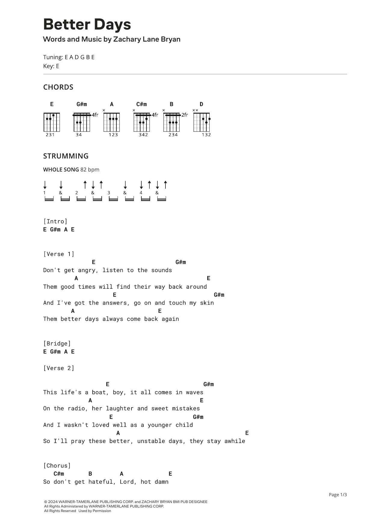 Zach Bryan Better Days (feat. John Mayer) Sheet Music Notes & Chords for Ultimate Guitar - Download or Print PDF