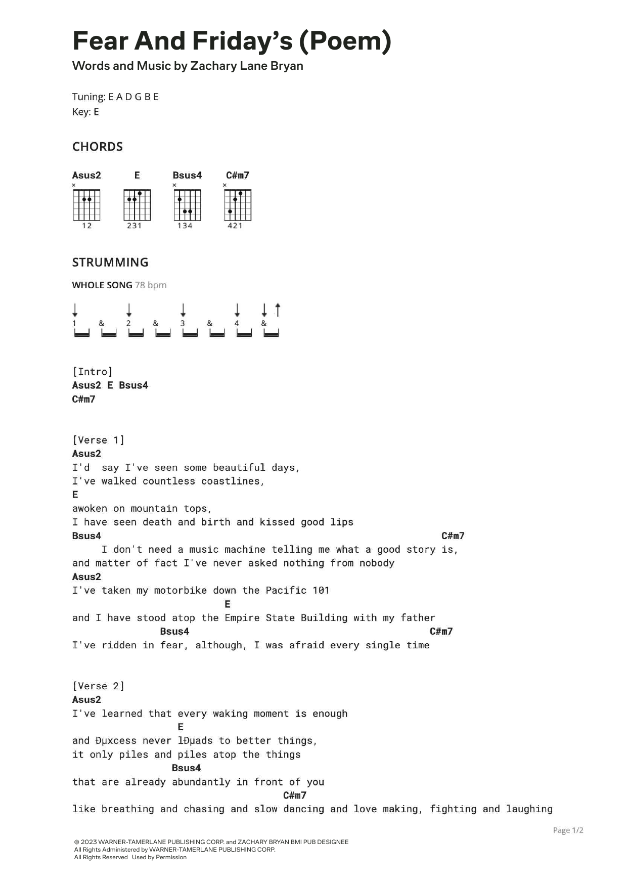 Zach Bryan Fear and Friday's (Poem) Sheet Music Notes & Chords for Ultimate Guitar - Download or Print PDF