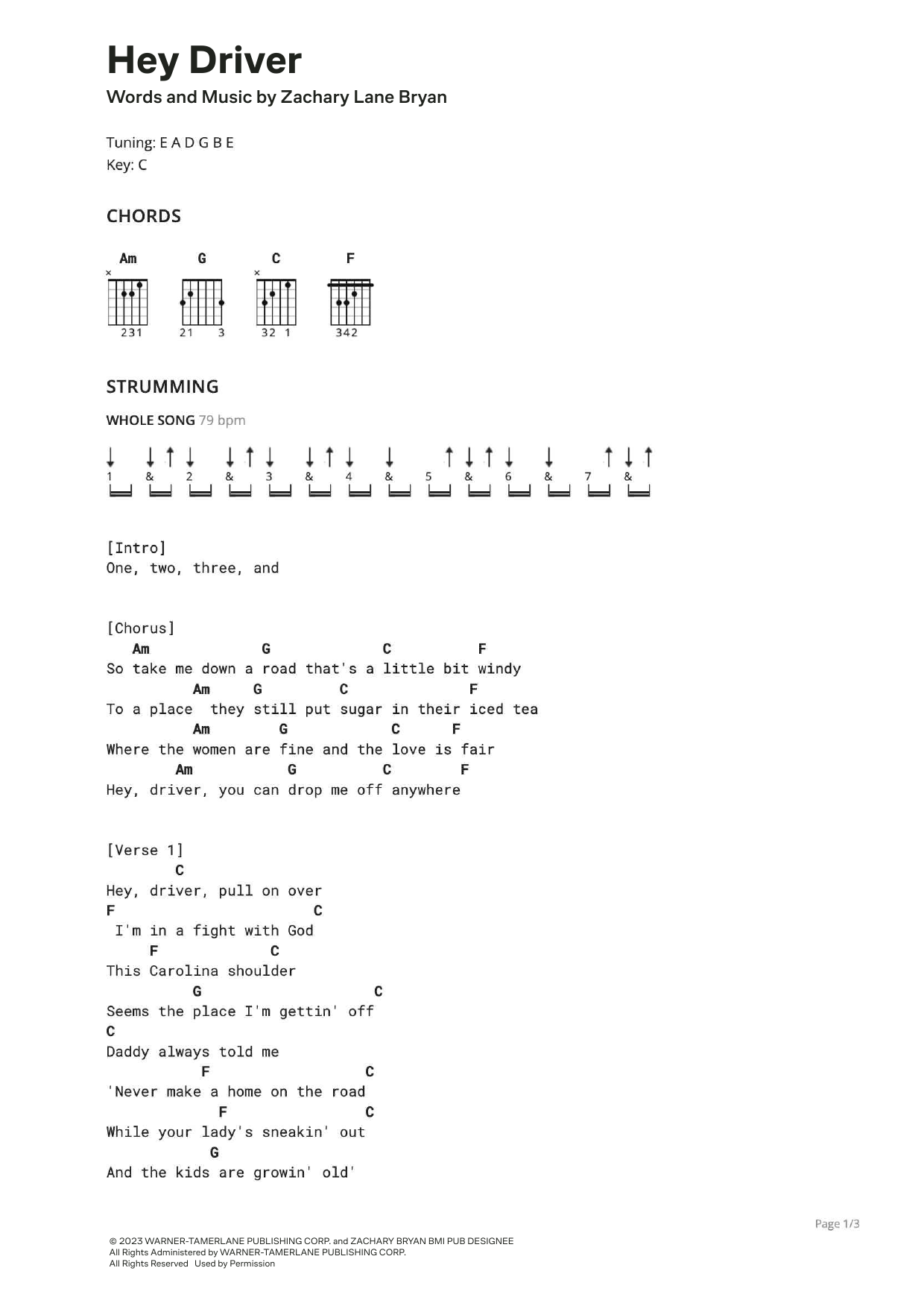 Zach Bryan Hey Driver (feat. The War and Treaty) Sheet Music Notes & Chords for Ultimate Guitar - Download or Print PDF