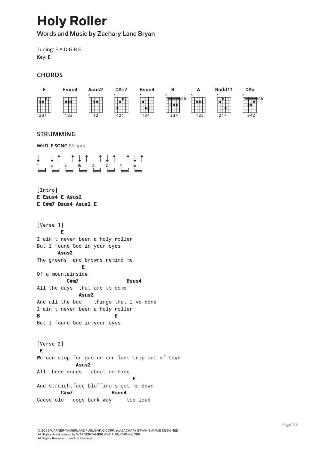 Zach Bryan Holy Roller (feat. Sierra Ferrell) Sheet Music Notes & Chords for Ultimate Guitar - Download or Print PDF