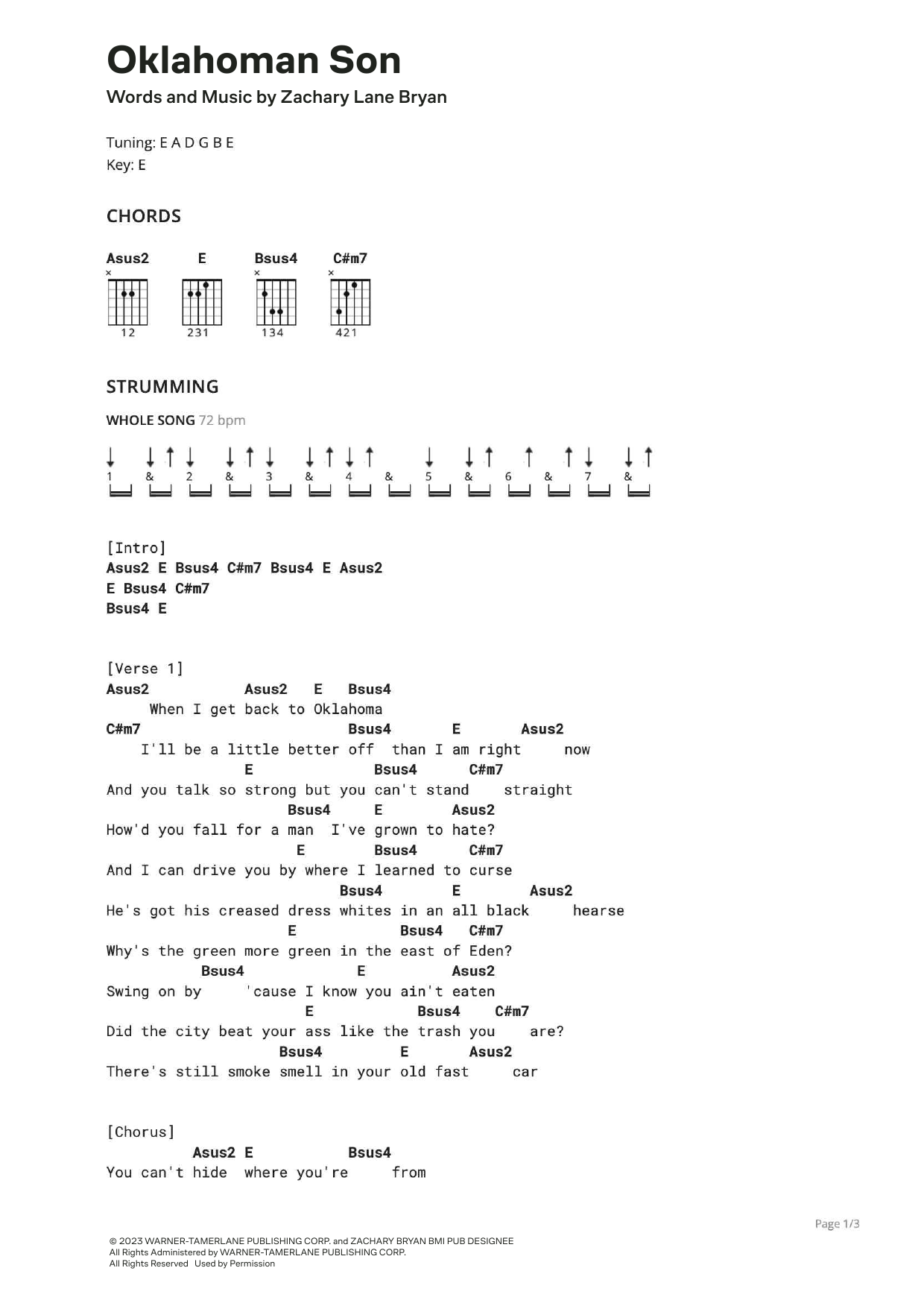 Zach Bryan Oklahoman Son Sheet Music Notes & Chords for Ultimate Guitar - Download or Print PDF