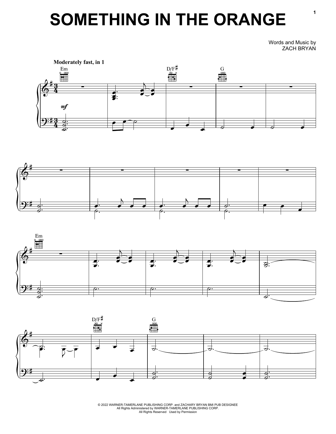 Zach Bryan Something In The Orange Sheet Music Notes & Chords for Guitar Chords/Lyrics - Download or Print PDF