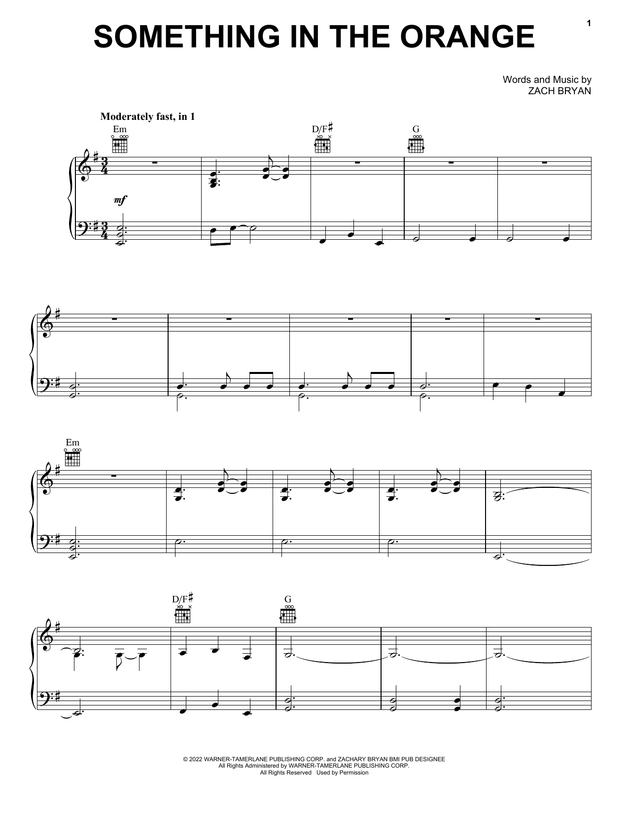 Zach Bryan Something In The Orange Sheet Music Notes & Chords for Easy Guitar Tab - Download or Print PDF