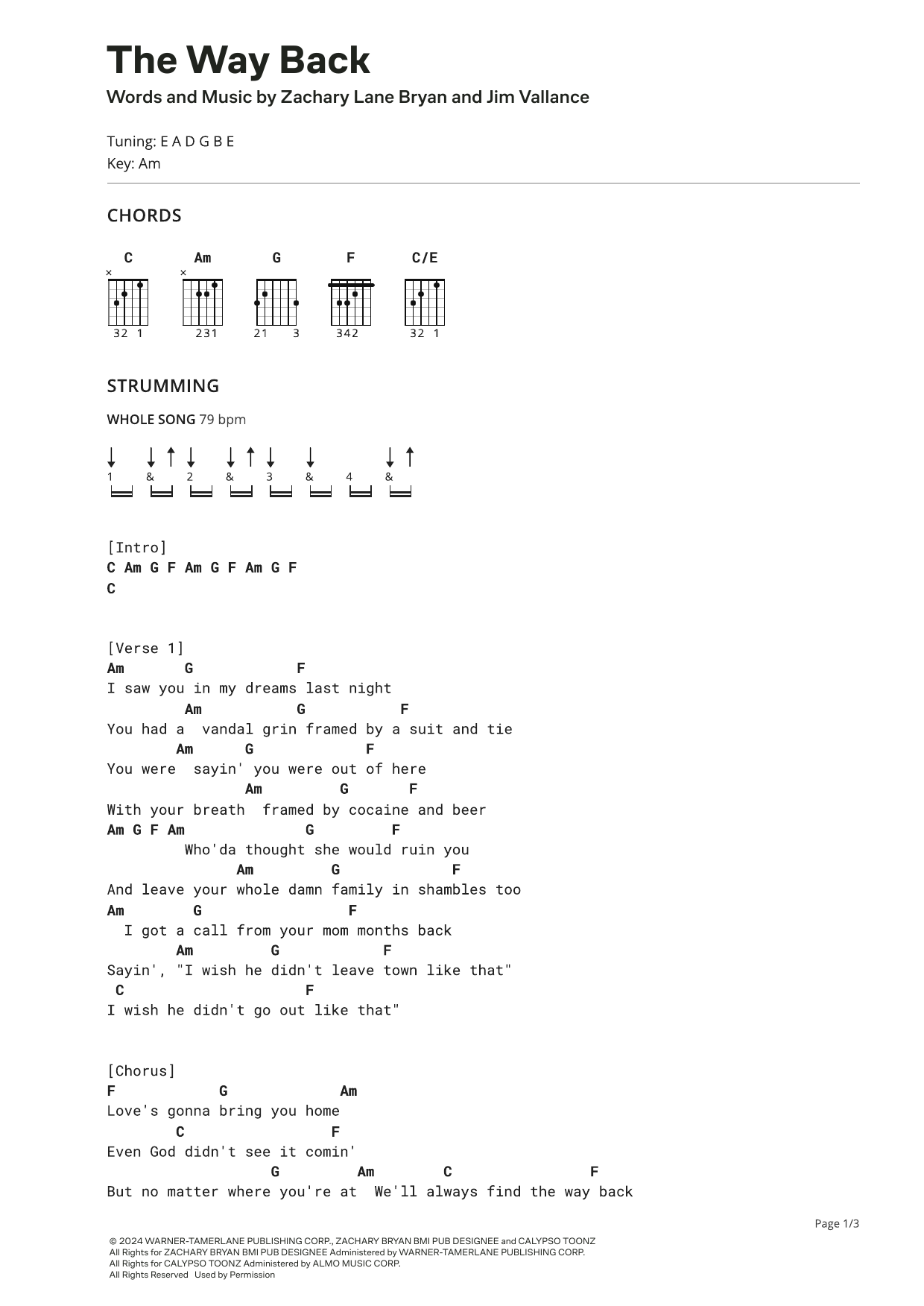 Zach Bryan The Way Back Sheet Music Notes & Chords for Ultimate Guitar - Download or Print PDF