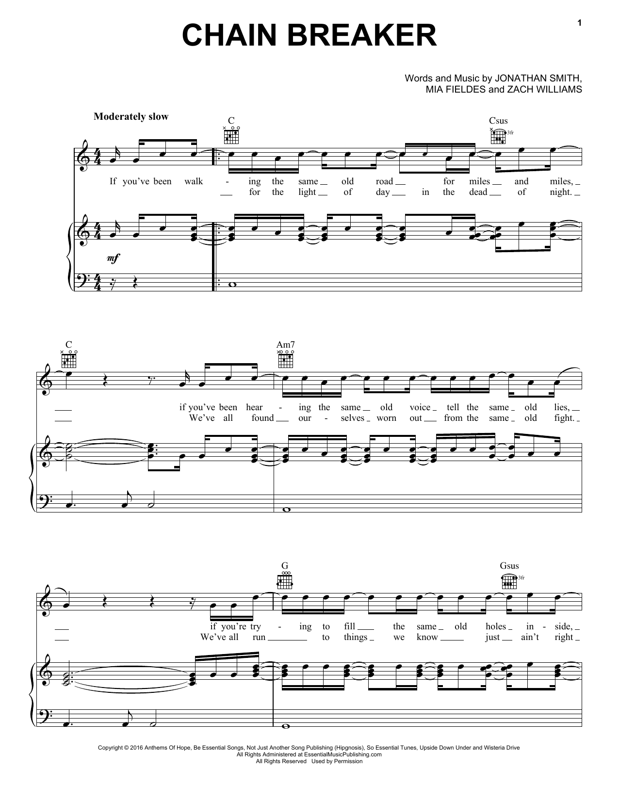 Zach Williams Chain Breaker Sheet Music Notes & Chords for Piano, Vocal & Guitar (Right-Hand Melody) - Download or Print PDF