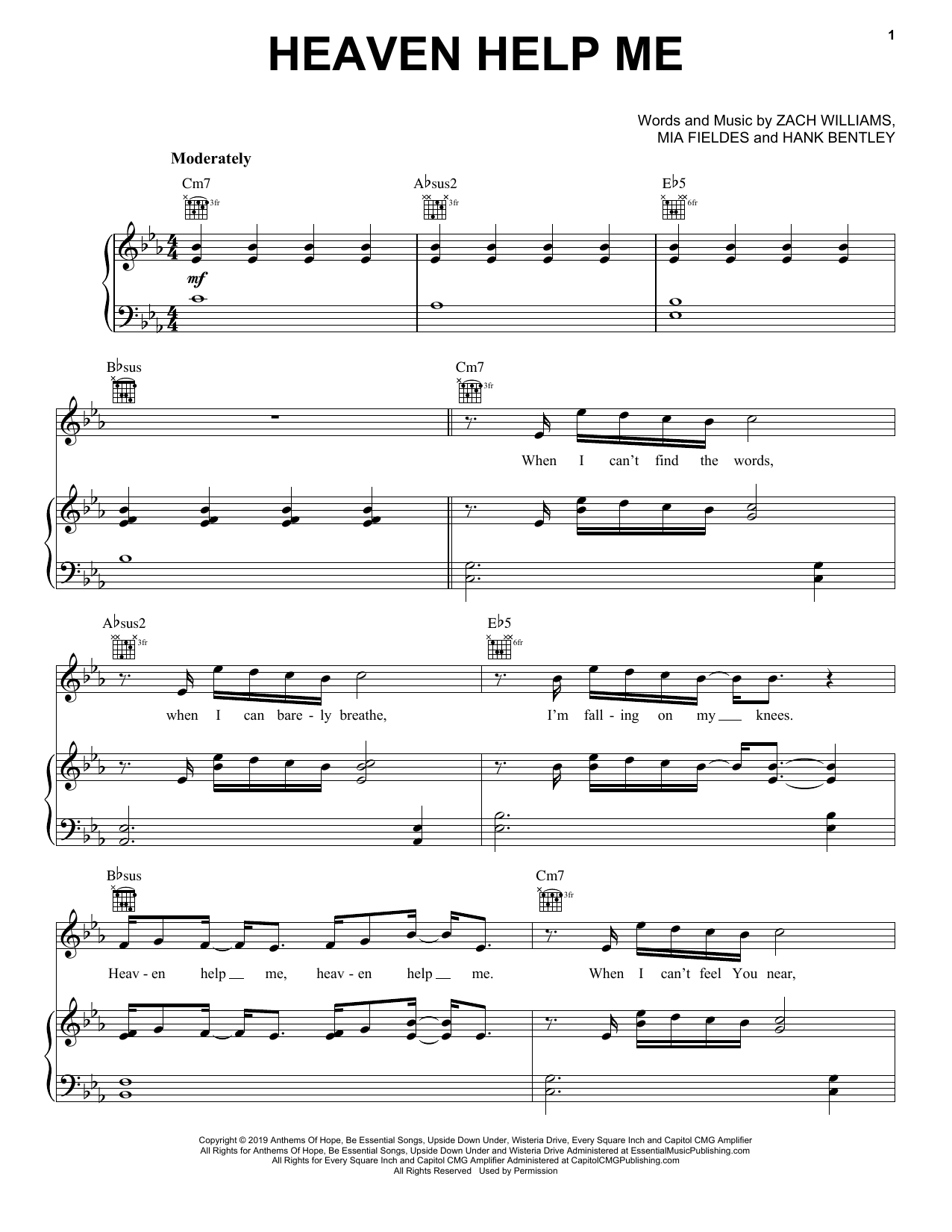 Zach Williams Heaven Help Me Sheet Music Notes & Chords for Piano, Vocal & Guitar Chords (Right-Hand Melody) - Download or Print PDF