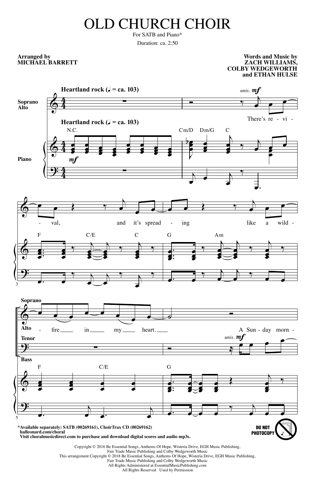 Zach Williams Old Church Choir (arr. Michael Barrett) Sheet Music Notes & Chords for SATB - Download or Print PDF