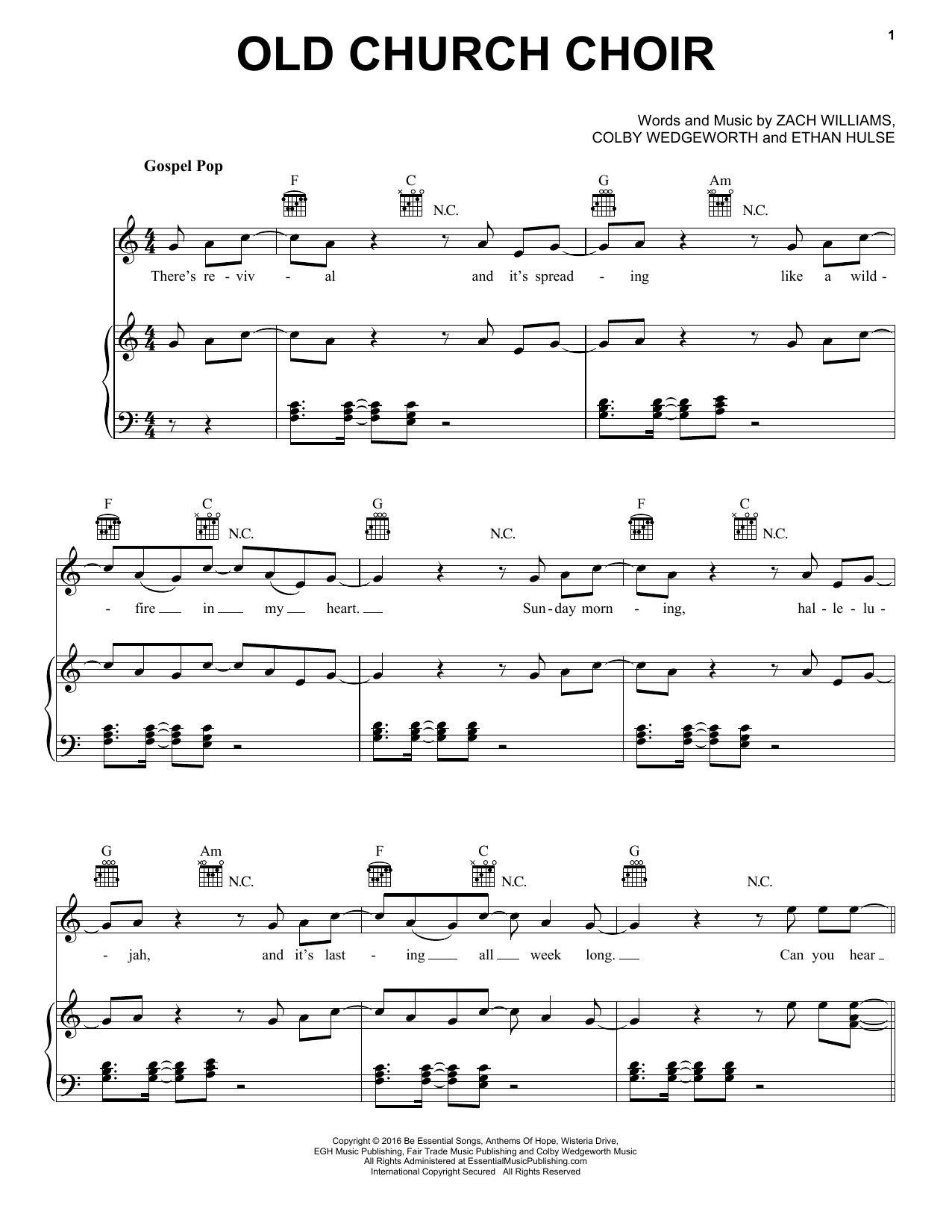 Zach Williams Old Church Choir Sheet Music Notes & Chords for Piano, Vocal & Guitar (Right-Hand Melody) - Download or Print PDF