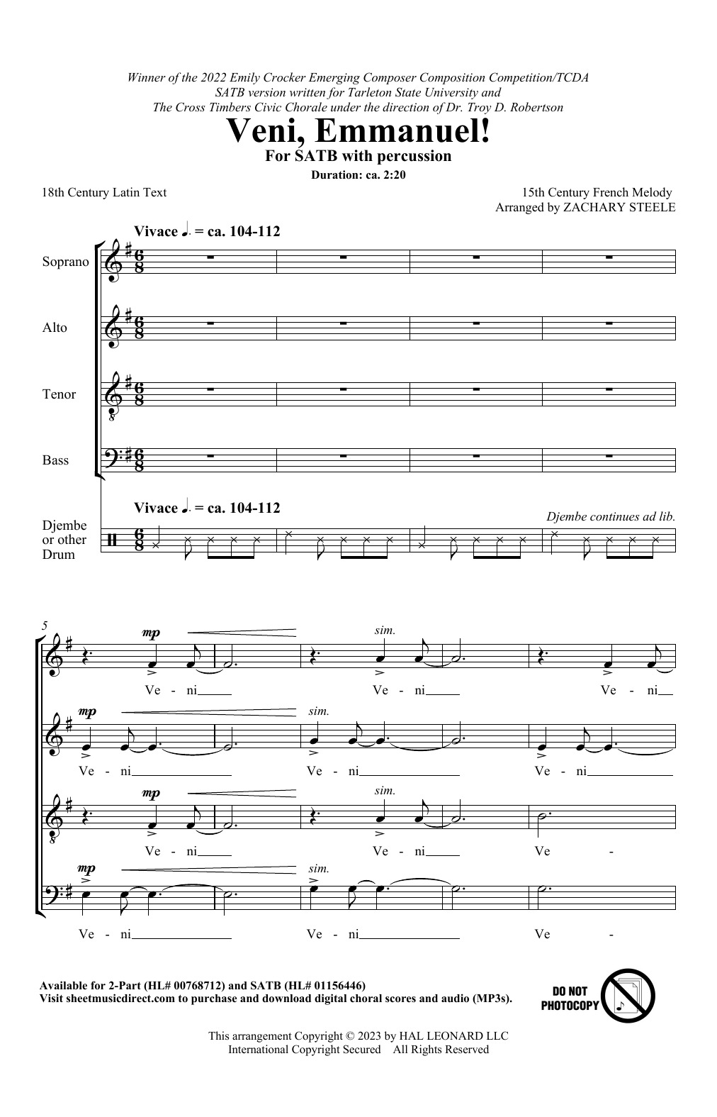 Zachary Steele Veni, Emmanuel Sheet Music Notes & Chords for SATB Choir - Download or Print PDF