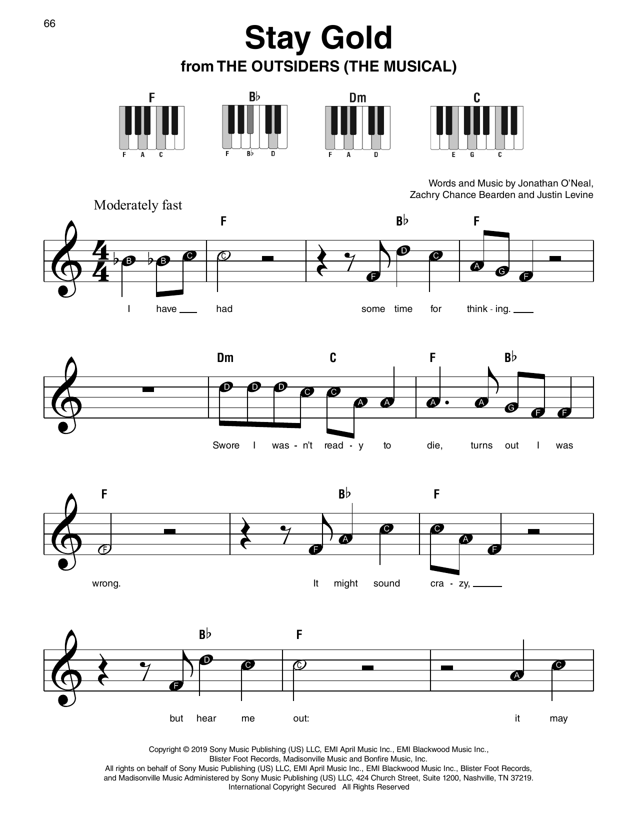 Zachry Chance Bearden Stay Gold (from The Outsiders) Sheet Music Notes & Chords for Super Easy Piano - Download or Print PDF