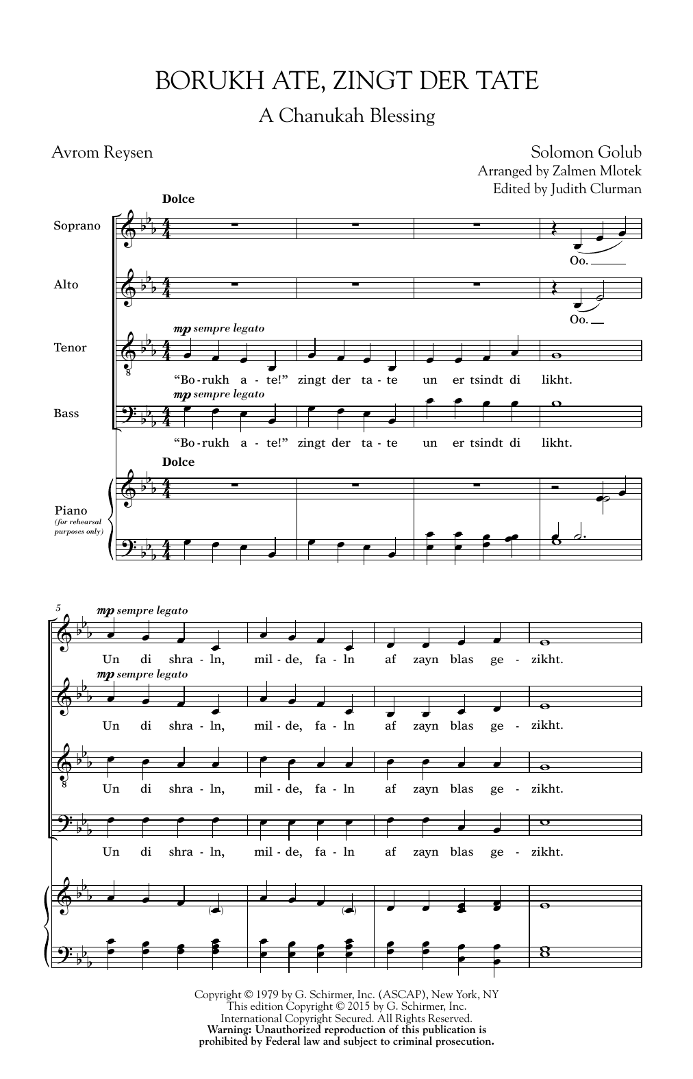 Solomon Golub Burukh Ate, Zingt Der Tate (arr. Zalmen Mlotek) Sheet Music Notes & Chords for SATB - Download or Print PDF