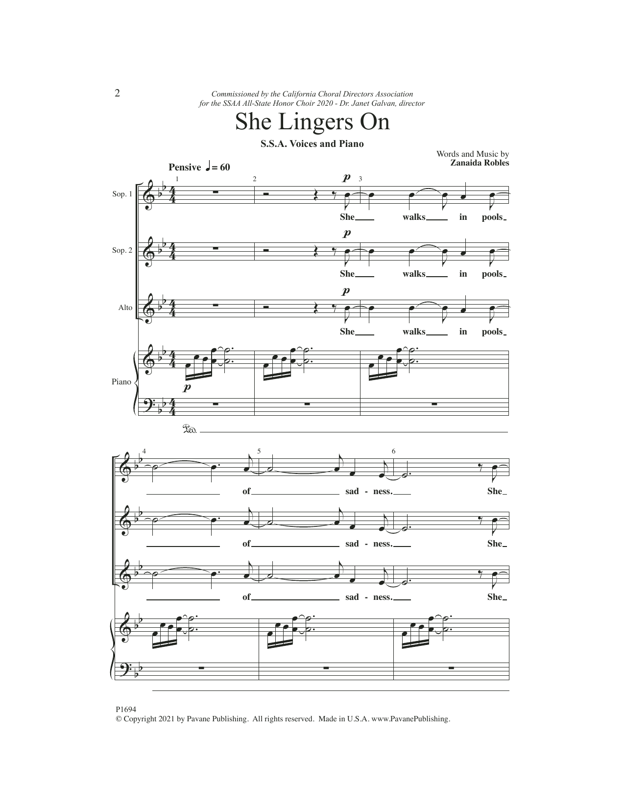 Zanaida Robles She Lingers On Sheet Music Notes & Chords for SSA Choir - Download or Print PDF