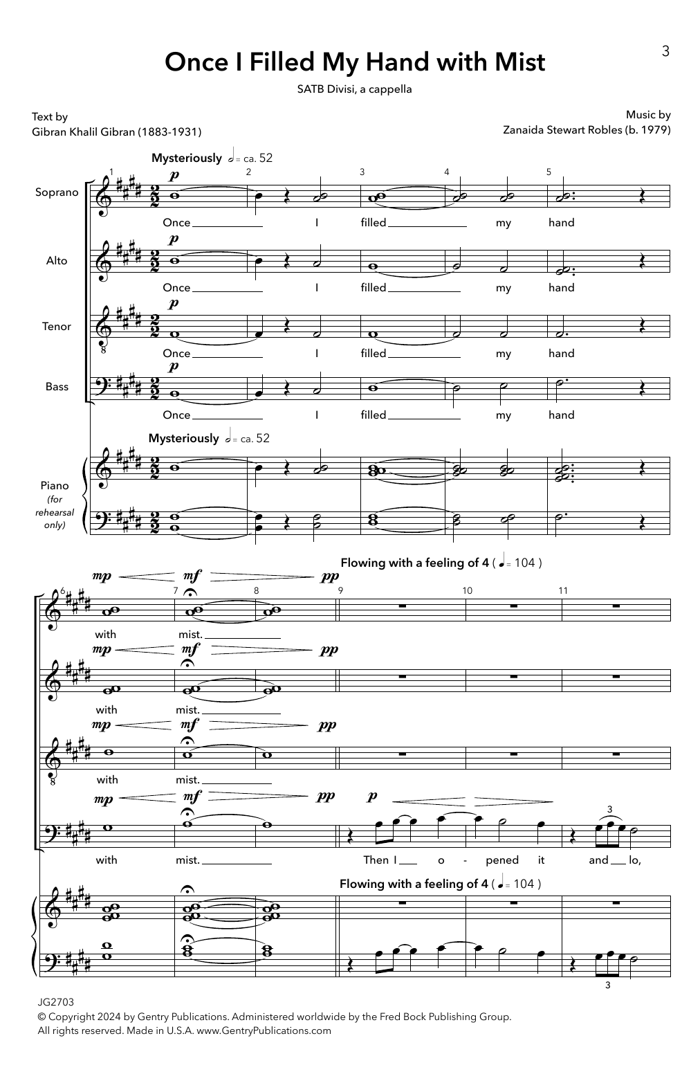Zanaida Stewart Robles Once I Filled My Hand With Mist Sheet Music Notes & Chords for Choir - Download or Print PDF