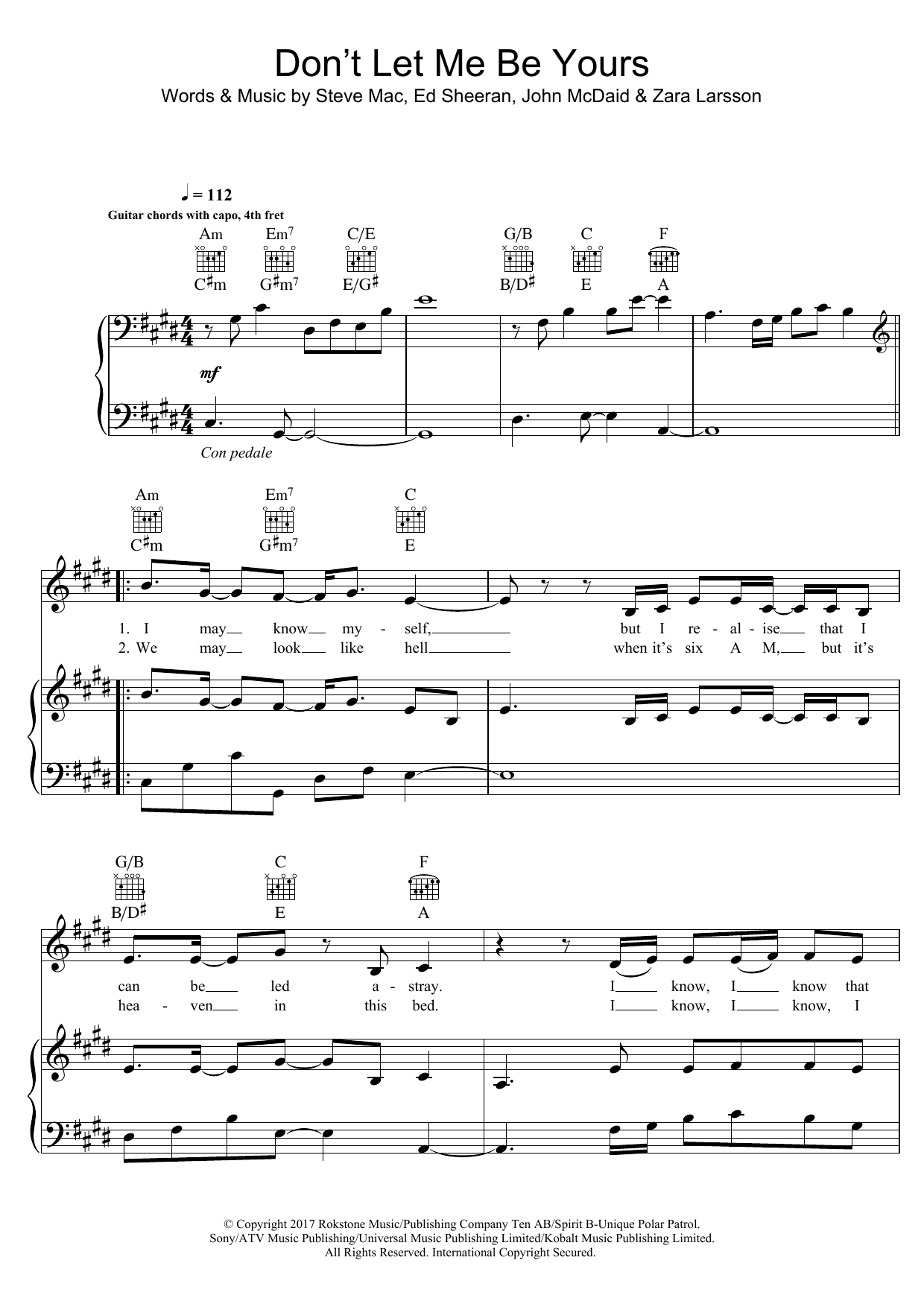 Zara Larsson Don't Let Me Be Yours Sheet Music Notes & Chords for Piano, Vocal & Guitar (Right-Hand Melody) - Download or Print PDF