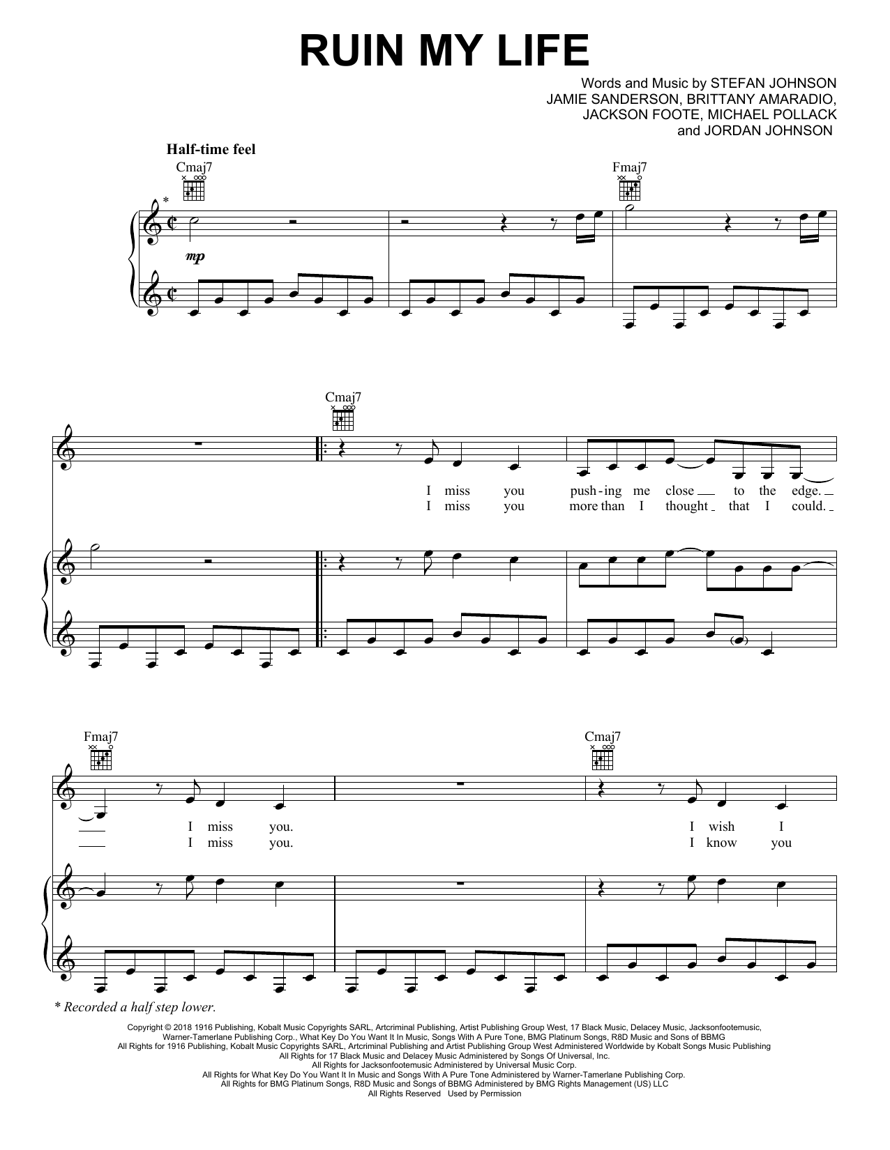Zara Larsson Ruin My Life Sheet Music Notes & Chords for Piano, Vocal & Guitar (Right-Hand Melody) - Download or Print PDF
