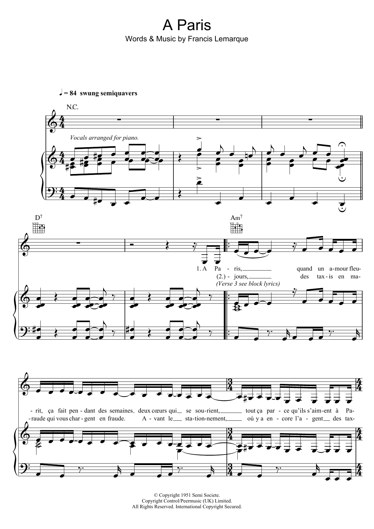 Zaz A Paris Sheet Music Notes & Chords for Piano, Vocal & Guitar (Right-Hand Melody) - Download or Print PDF