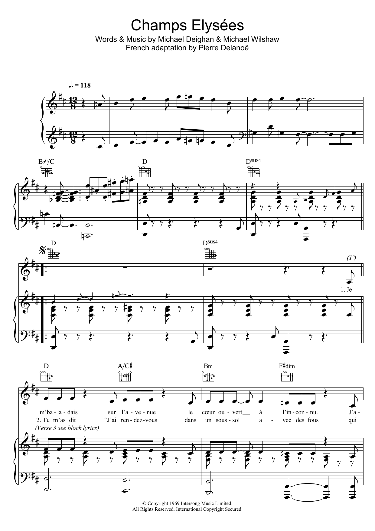 Zaz Champs Elysées Sheet Music Notes & Chords for Piano, Vocal & Guitar (Right-Hand Melody) - Download or Print PDF