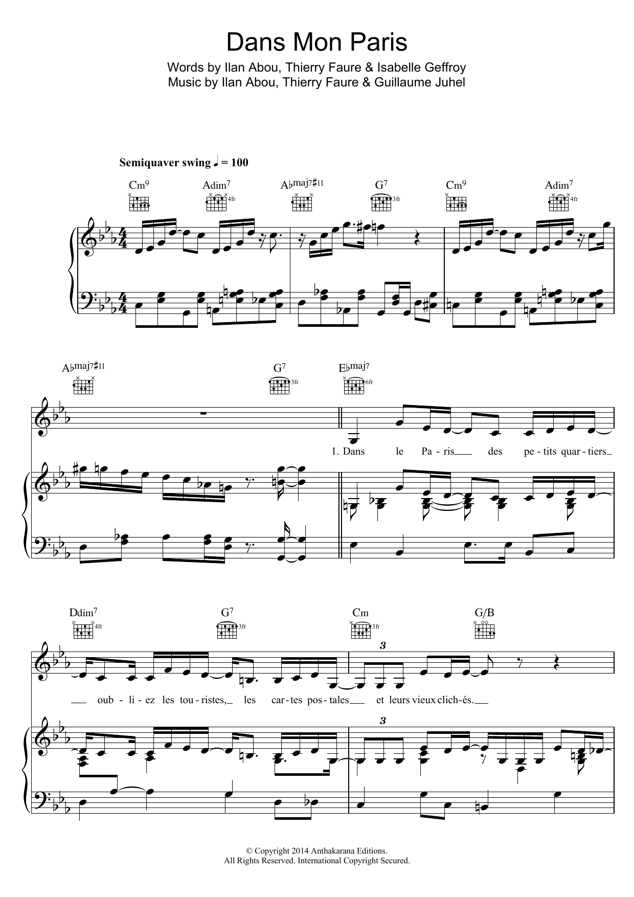 Zaz Dans Mon Paris (Swing Manouche Version) Sheet Music Notes & Chords for Piano, Vocal & Guitar (Right-Hand Melody) - Download or Print PDF