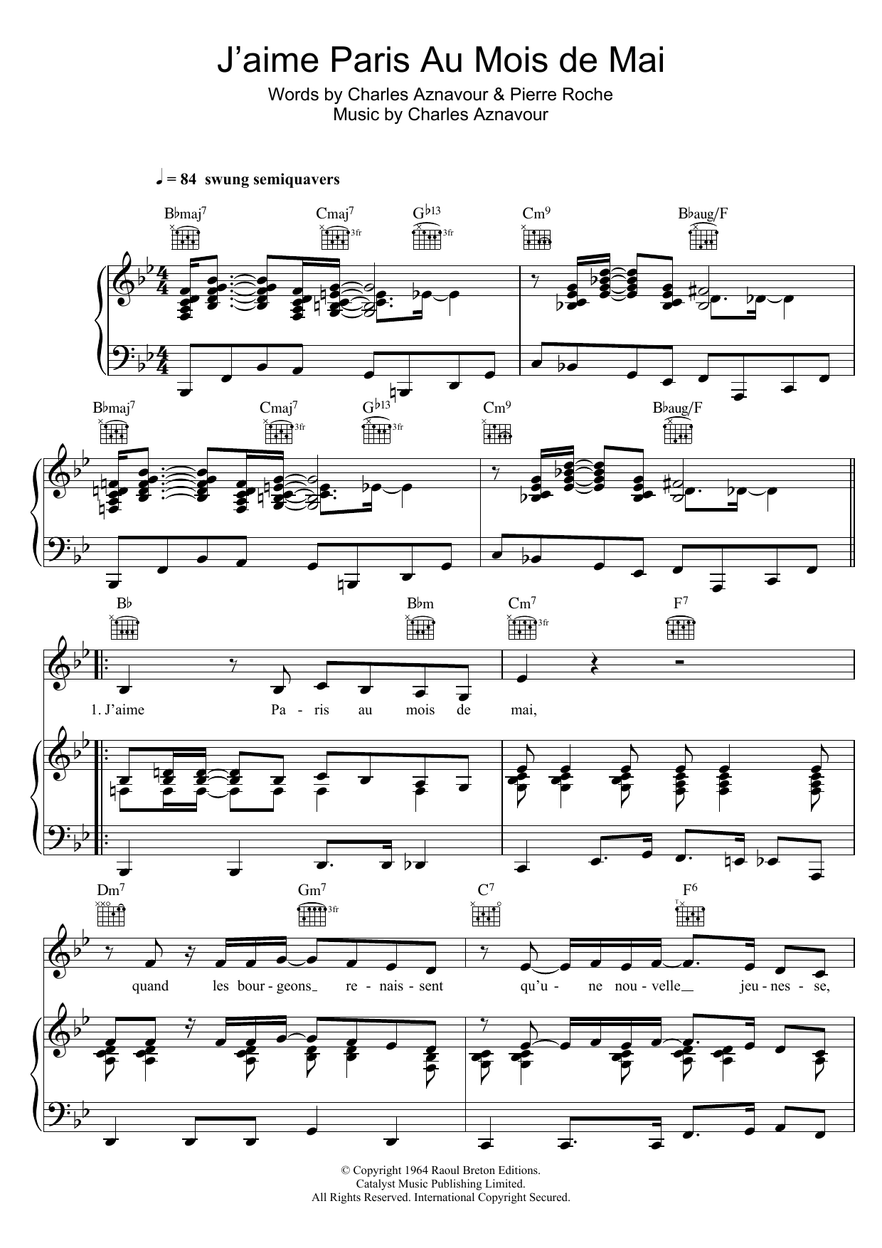 Zaz J'aime Paris Au Mois De Mai Sheet Music Notes & Chords for Piano, Vocal & Guitar (Right-Hand Melody) - Download or Print PDF