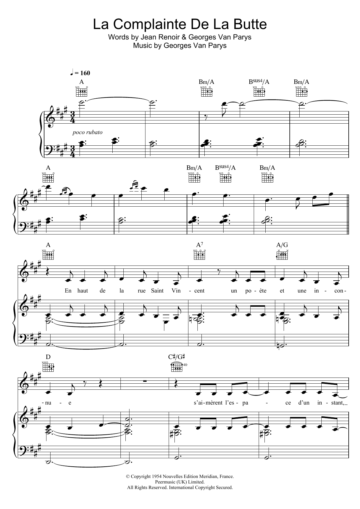 Zaz La Complainte De La Butte Sheet Music Notes & Chords for Piano, Vocal & Guitar (Right-Hand Melody) - Download or Print PDF