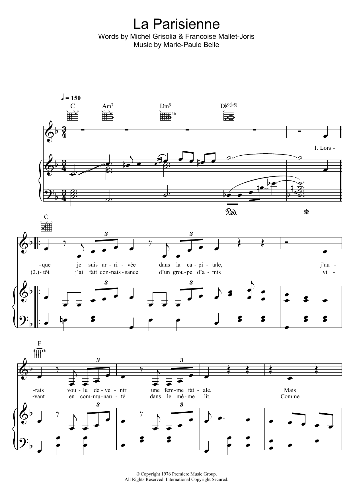 Zaz La Parisienne Sheet Music Notes & Chords for Piano, Vocal & Guitar (Right-Hand Melody) - Download or Print PDF