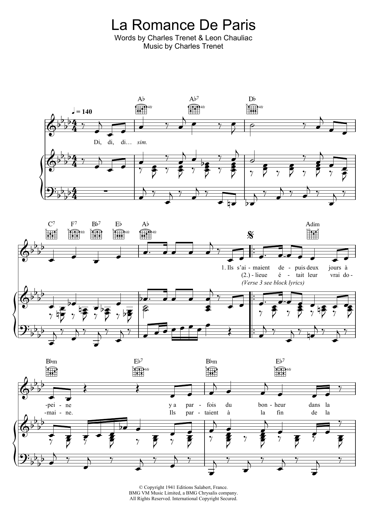 Zaz La Romance De Paris Sheet Music Notes & Chords for Piano, Vocal & Guitar (Right-Hand Melody) - Download or Print PDF