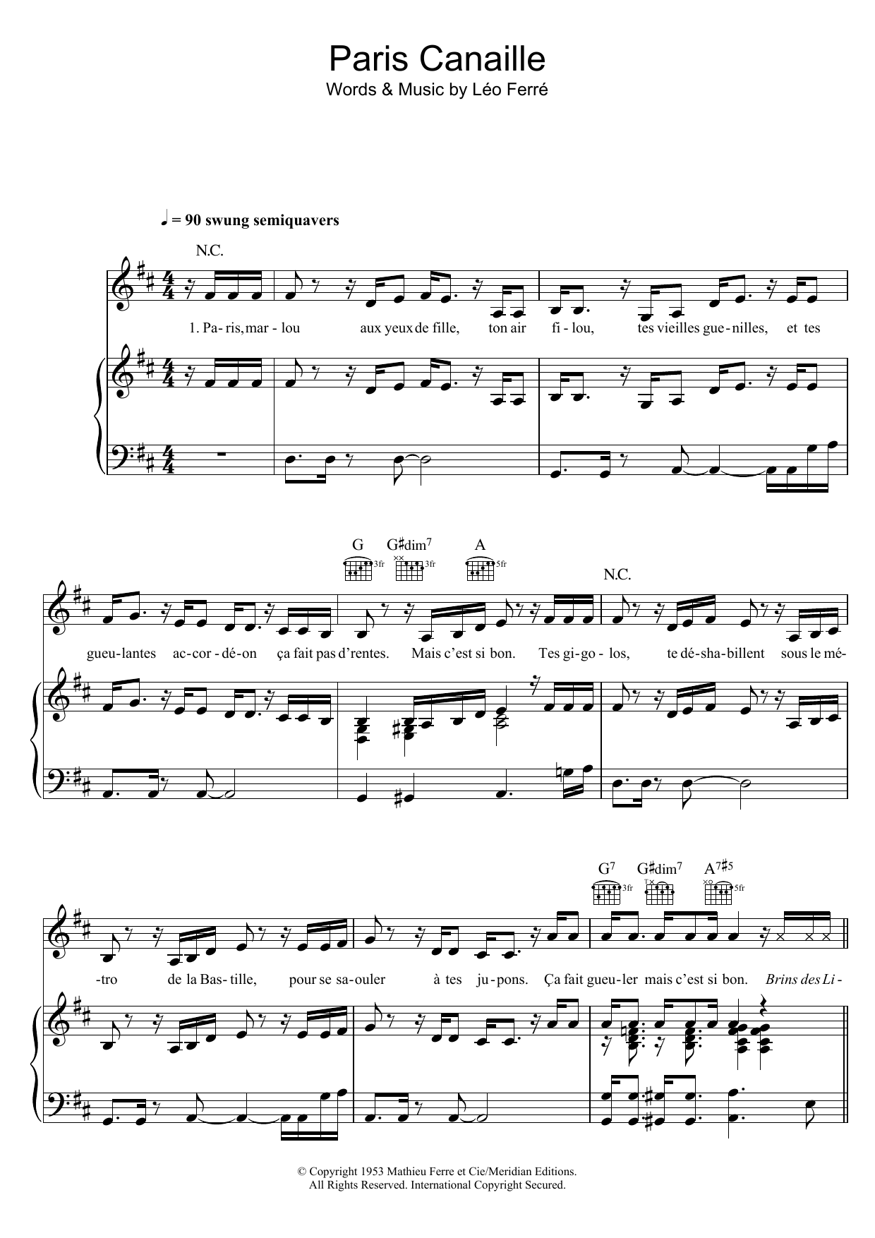 Zaz Paris Canaille Sheet Music Notes & Chords for Piano, Vocal & Guitar (Right-Hand Melody) - Download or Print PDF
