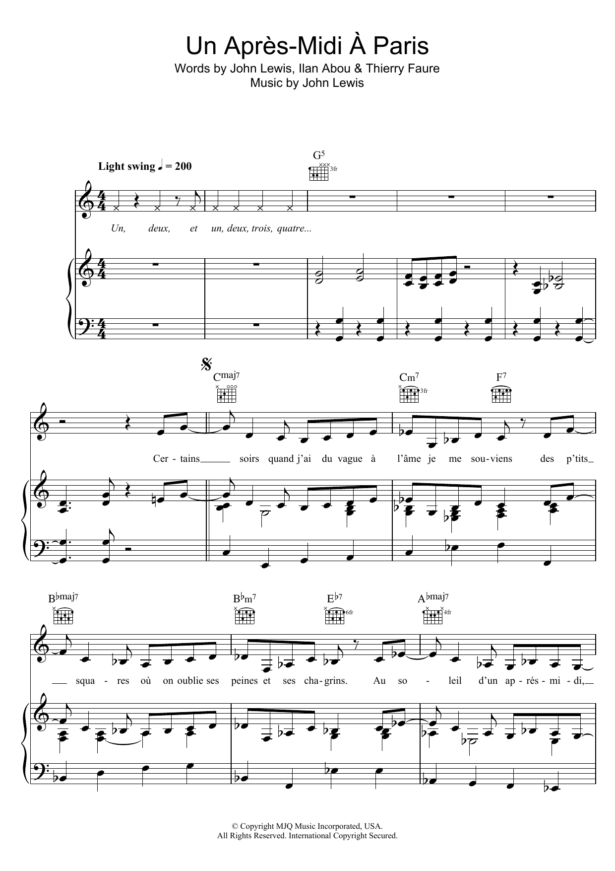 Zaz Paris, L'apres-Midi Sheet Music Notes & Chords for Piano, Vocal & Guitar (Right-Hand Melody) - Download or Print PDF