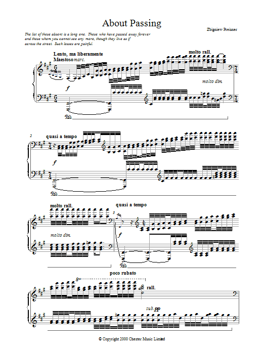Zbigniew Preisner About Passing Sheet Music Notes & Chords for Piano - Download or Print PDF