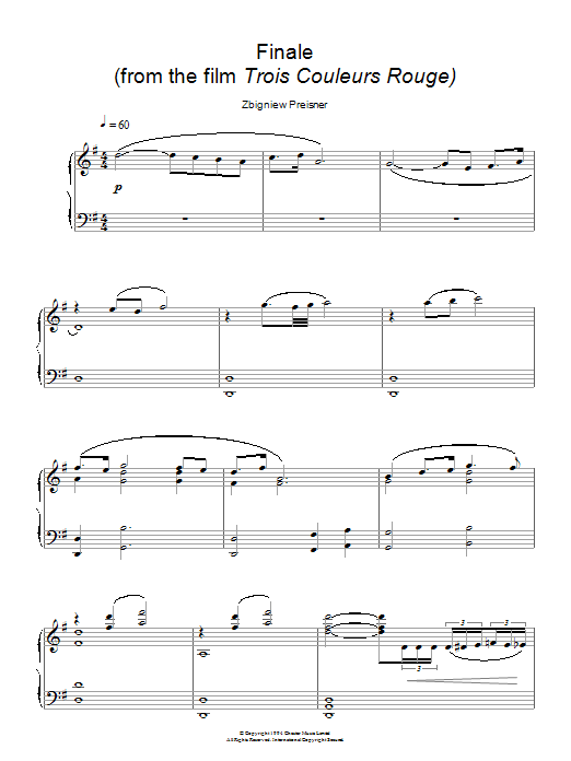 Zbigniew Preisner Finale (from Trois Couleurs Rouge) Sheet Music Notes & Chords for Piano - Download or Print PDF