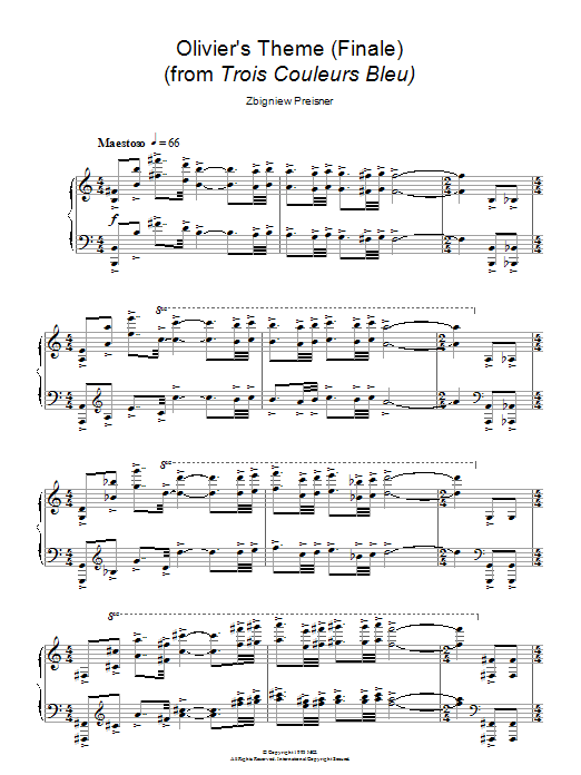 Zbigniew Preisner Olivier's Theme (Finale) (from Trois Couleurs Bleu) Sheet Music Notes & Chords for Piano - Download or Print PDF