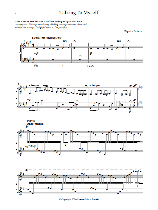 Zbigniew Preisner Talking to Myself Sheet Music Notes & Chords for Piano - Download or Print PDF