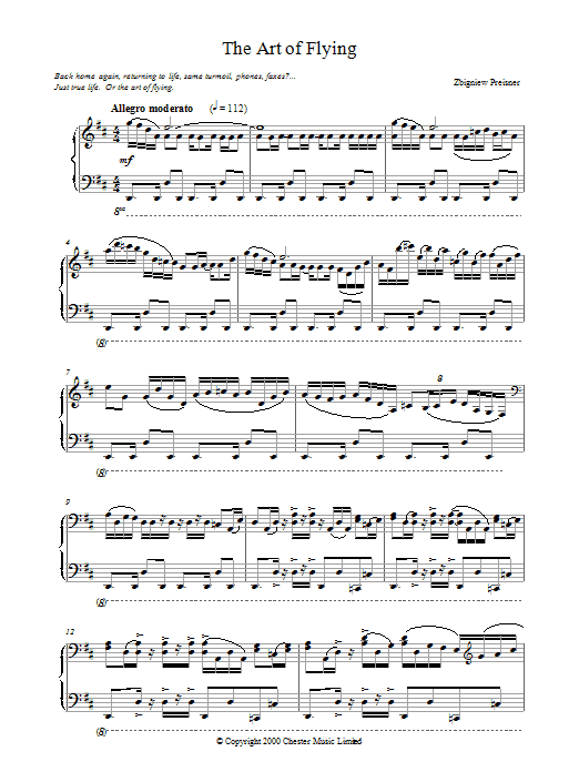 Zbigniew Preisner The Art of Flying Sheet Music Notes & Chords for Piano - Download or Print PDF