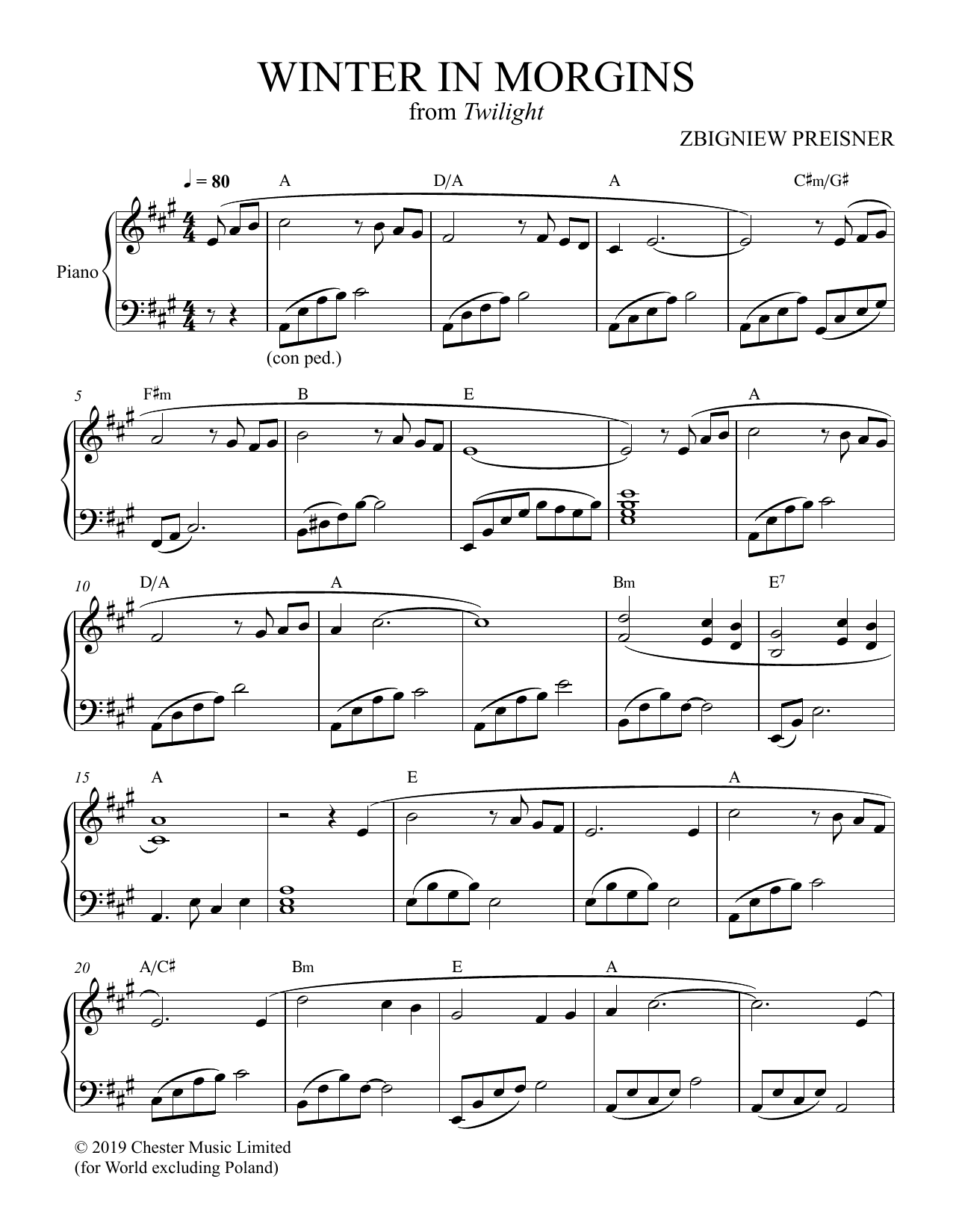 Zbigniew Preisner Winter In Morgins Sheet Music Notes & Chords for Piano Solo - Download or Print PDF Zbigniew Preisner Winter In Morgins Sheet Music Notes & Chords for Piano Solo - Download or Print PDF