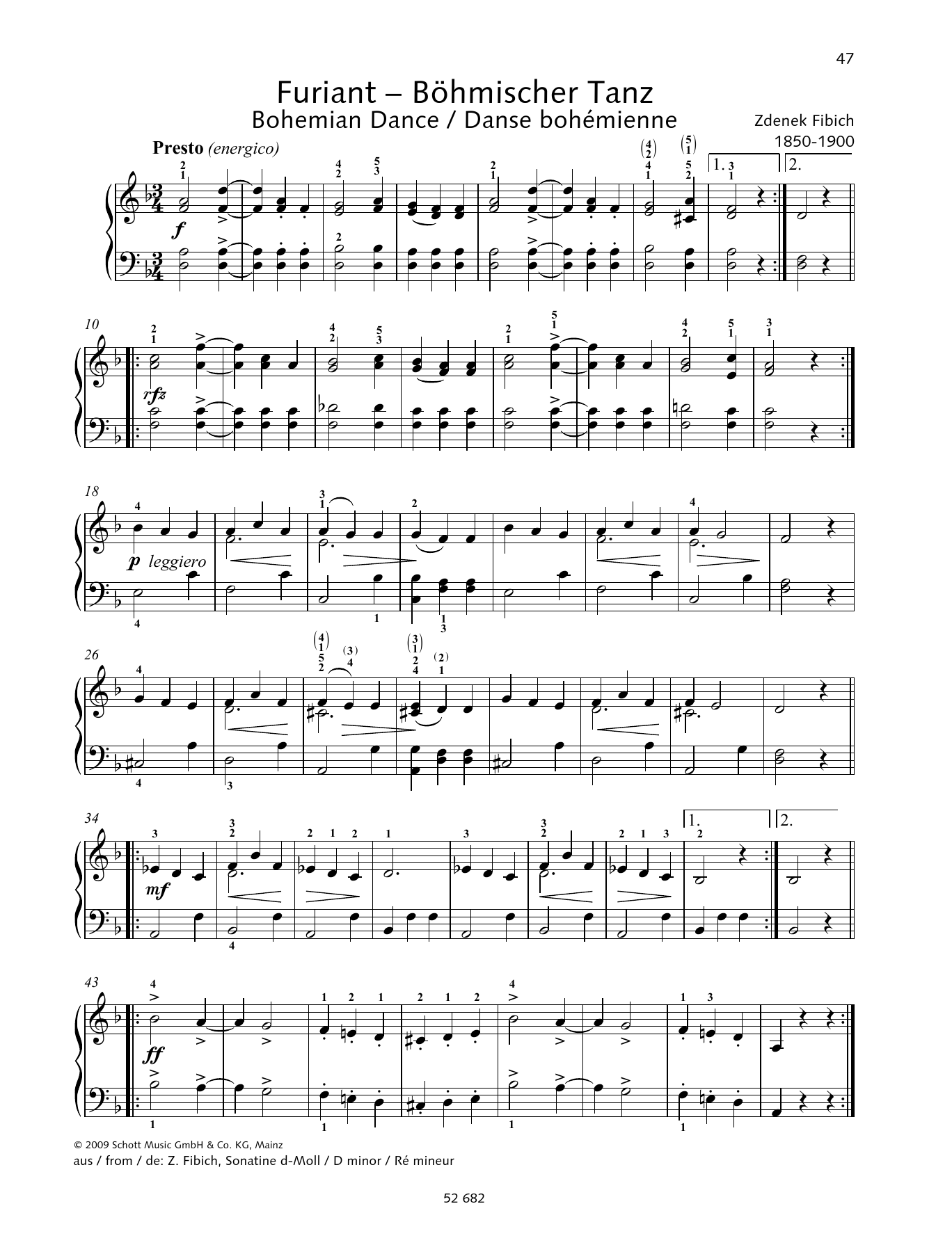 Zdenek Fibich Furiant - Bohemian Dance Sheet Music Notes & Chords for Piano Solo - Download or Print PDF