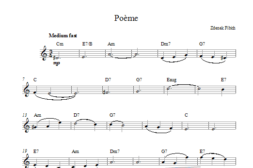 Zdenek Fibich Poeme Sheet Music Notes & Chords for Melody Line & Chords - Download or Print PDF