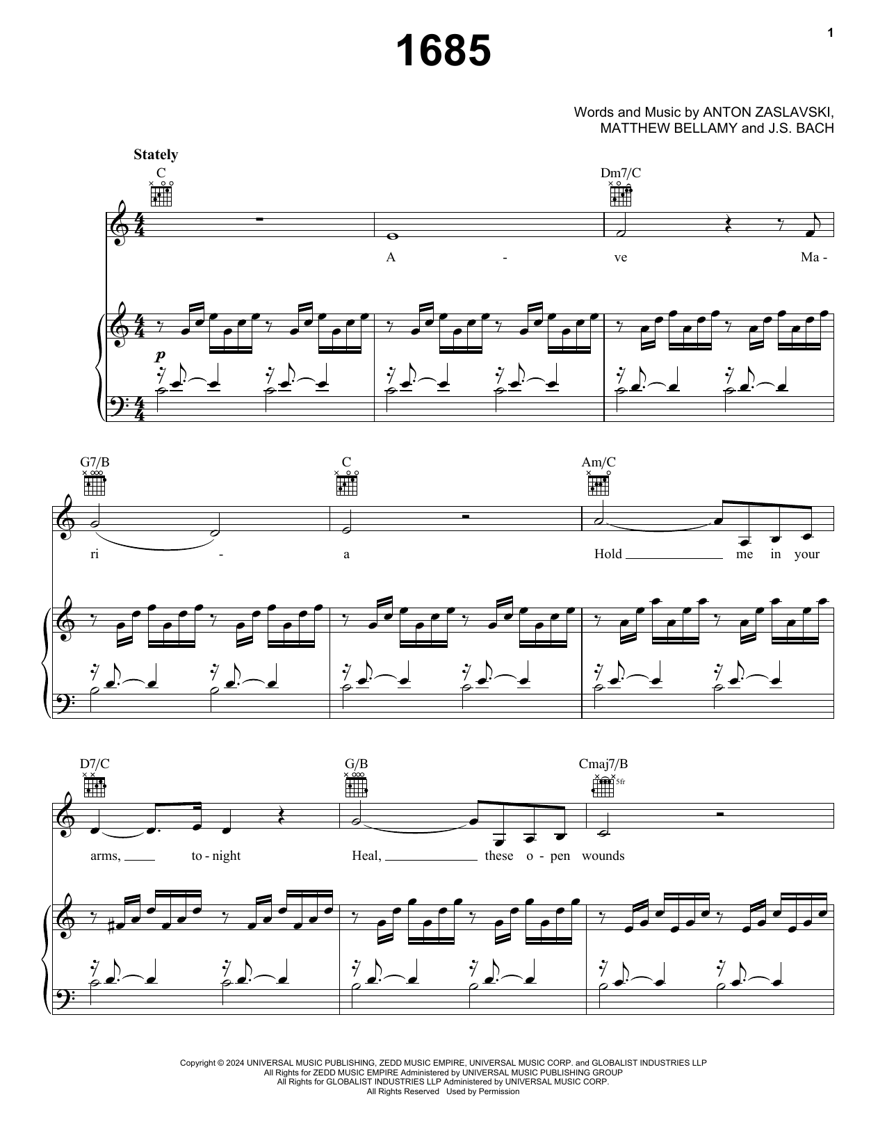 Zedd 1685 (feat. Muse) Sheet Music Notes & Chords for Piano, Vocal & Guitar Chords (Right-Hand Melody) - Download or Print PDF