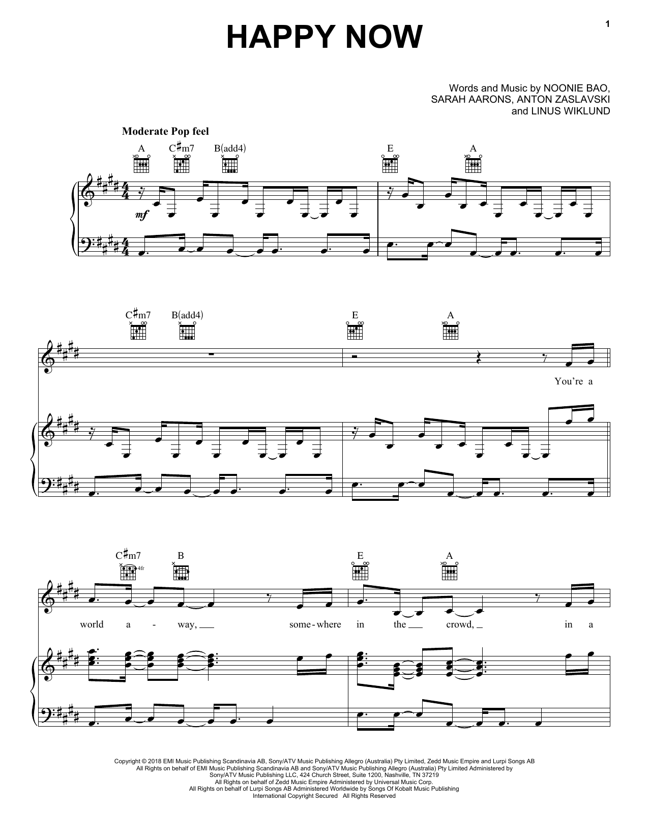 Zedd & Elley Duhé Happy Now (feat. Elley Duhé) Sheet Music Notes & Chords for Easy Piano - Download or Print PDF