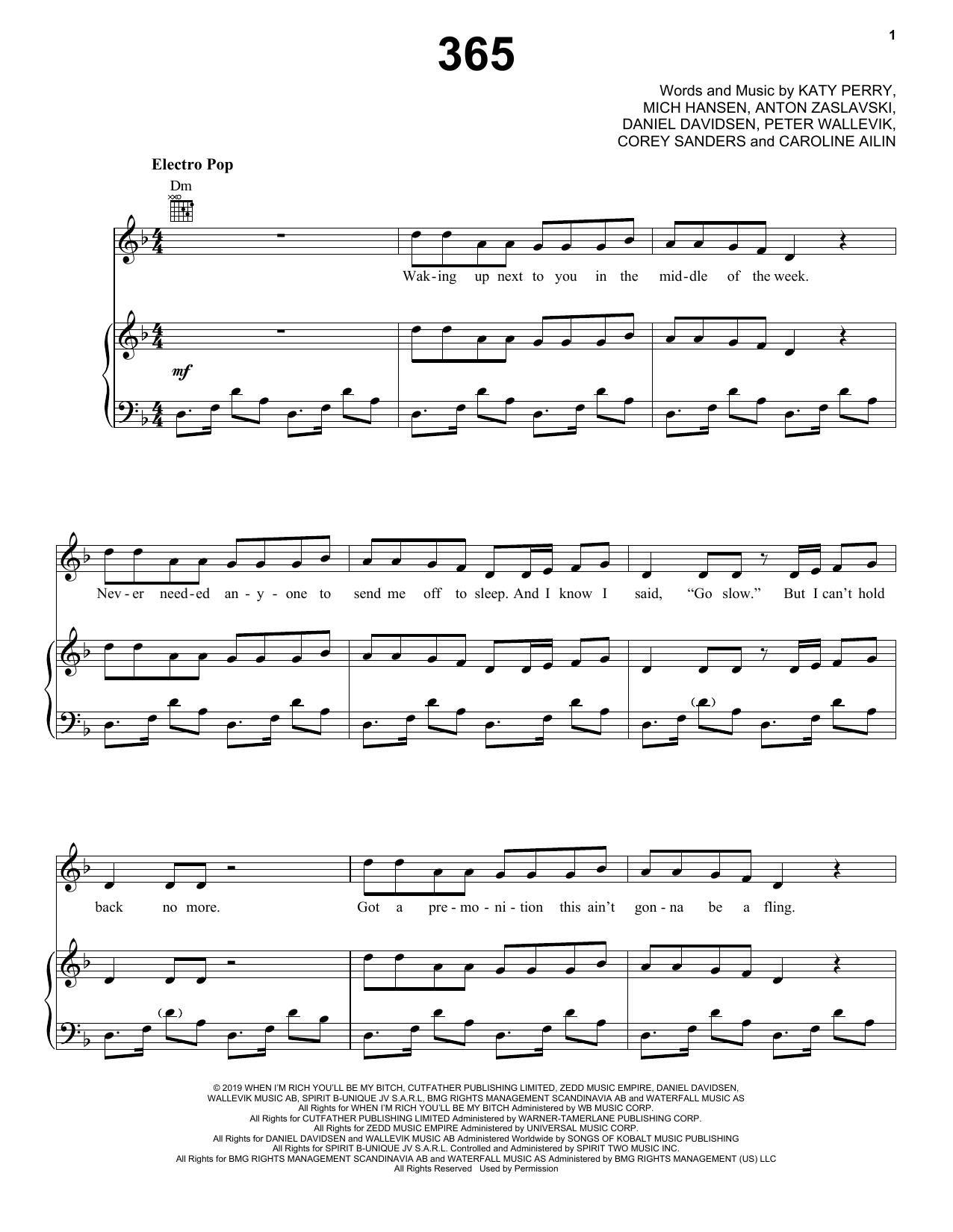 Zedd & Katy Perry 365 Sheet Music Notes & Chords for Piano, Vocal & Guitar (Right-Hand Melody) - Download or Print PDF