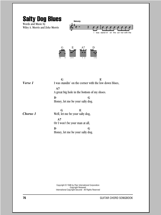Zeke Morris Salty Dog Blues Sheet Music Notes & Chords for Lyrics & Chords - Download or Print PDF