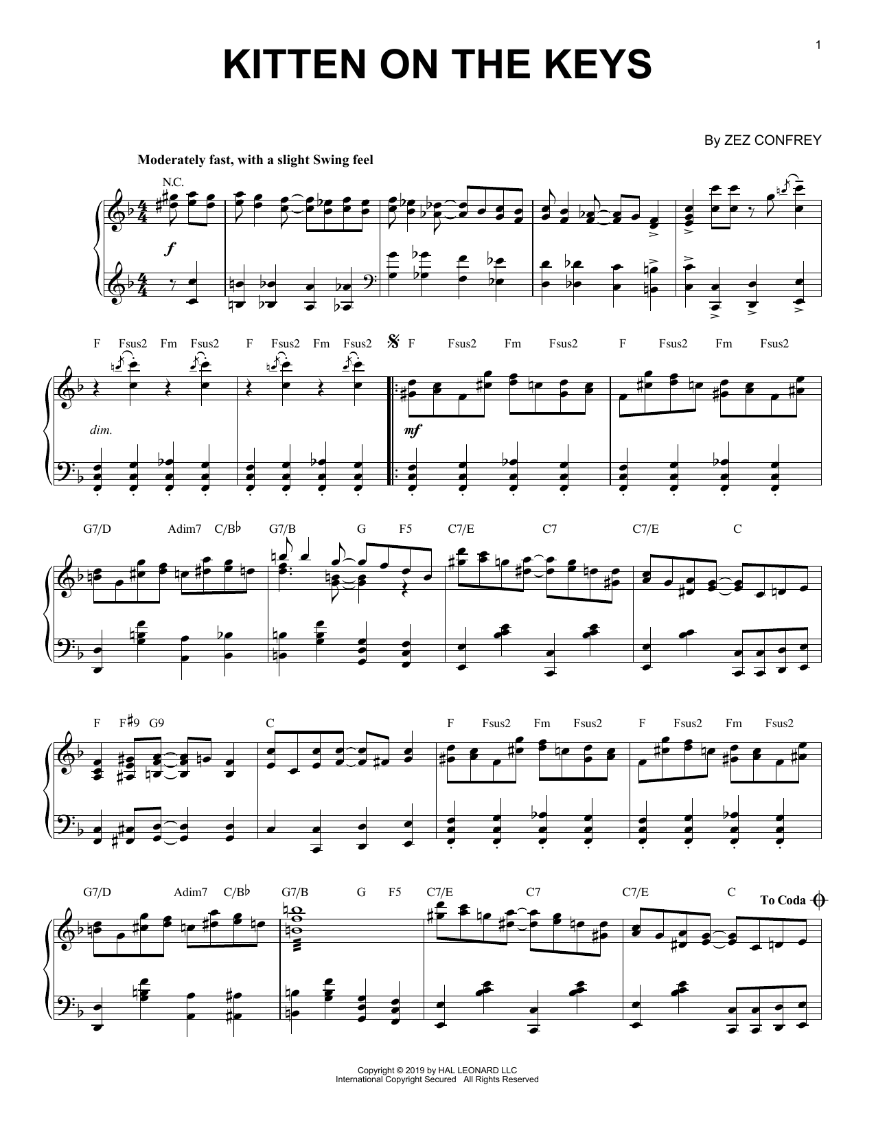 Zez Confrey Kitten On The Keys [Jazz version] Sheet Music Notes & Chords for Piano Solo - Download or Print PDF
