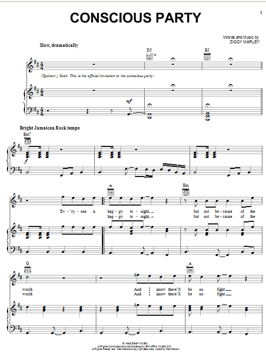 Ziggy Marley Conscious Party Sheet Music Notes & Chords for Piano, Vocal & Guitar (Right-Hand Melody) - Download or Print PDF